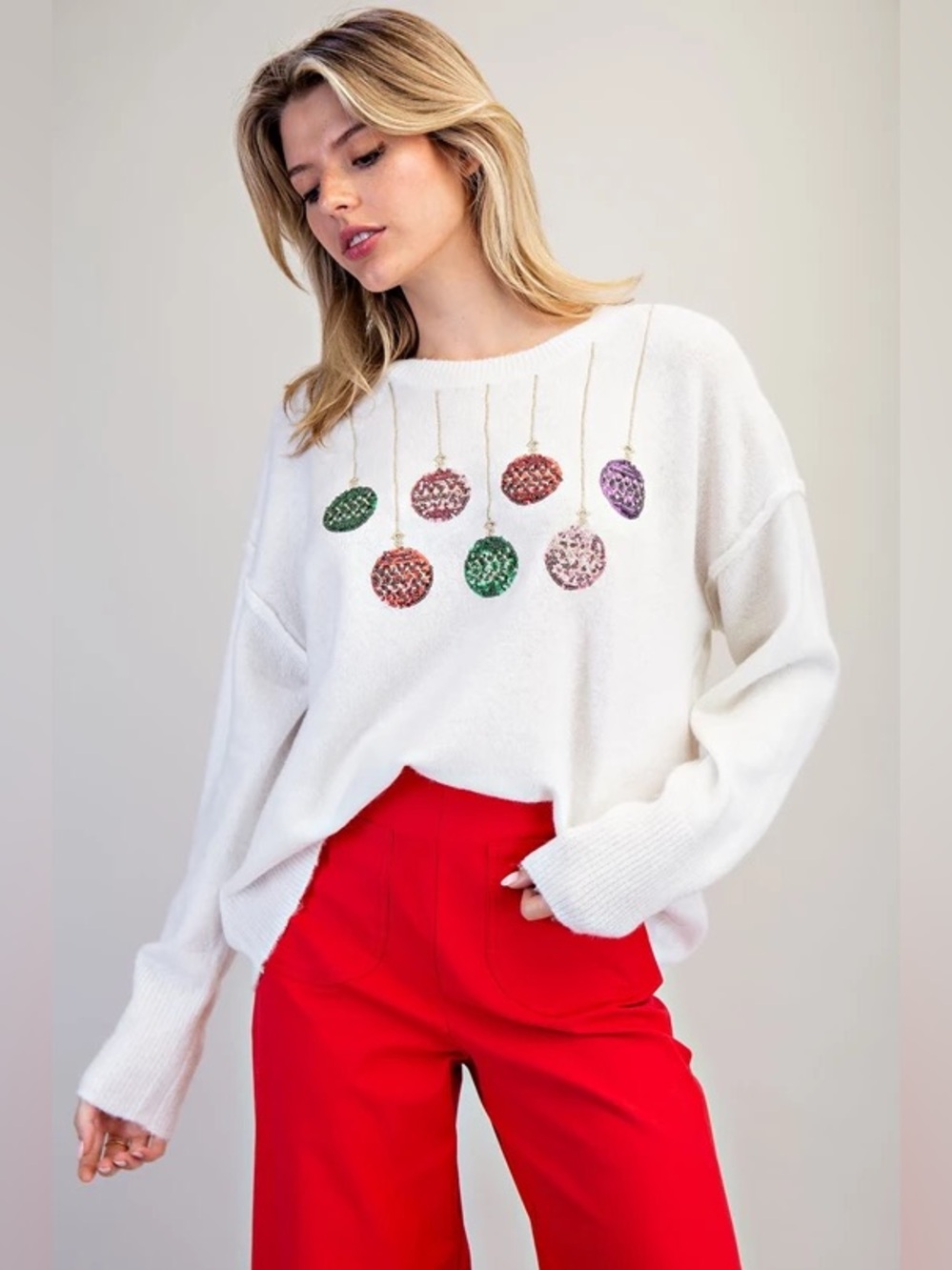 Ee:some Snowfall Glow Christmas Ornament Long Sleeve Sweater